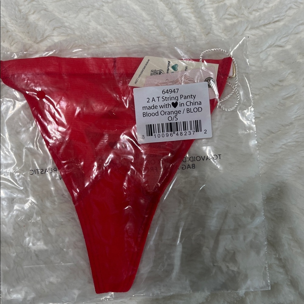 We Are HAH 2 A T String Panty Blood Orange Sheer Lace O/S NWT - Picture 7 of 7